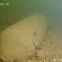 The WW2 bomb found by Adam Makewell and his son Cameron Makewell in the River Ure in Yorkshire.