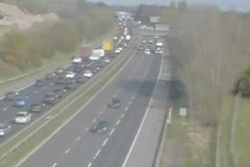 Delays were building on the M55 in both directions as emergency services extinguished a vehicle fire