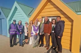 Volunteers Tracey, Denise, Ann and Geoff, Cllr Jayne Nixon, Cllr Karen Buckley (Leader), Cllr Chris Dixon, Cllr Richard Redcliffe (Deputy Leader), Cllr Michelle Morris and Cllr Tommy Threlfall at St Annes Beach Hub. 