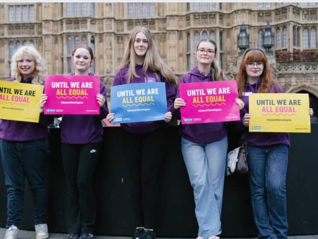 Tilly Oldhams, Olivia Doherty, Ella Humphries, Genna Burns and Evie Whitham who are part of the young women’s coastal social action group in Blackpool