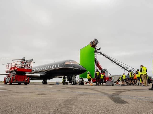Behind the scenes on ‘The Stolen Girl’ at Blackpool Airport. The private jet scenes, originally planned for Liverpool’s John Lennon Airport, were shot in Blackpool