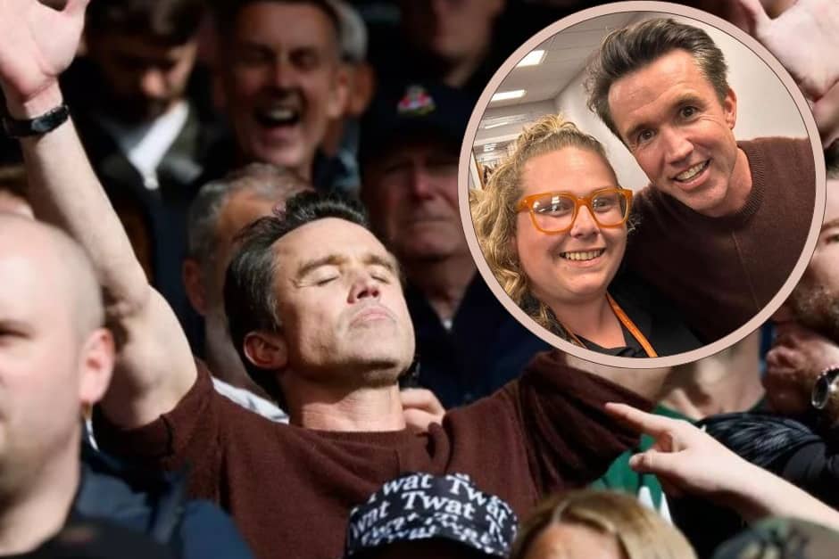Hollywood star and Wrexham FC co-owner Rob McElhenney was spotted enjoying a pre-match pint in a local pub before joining fans in the stands at Bloomfield Road yesterday.