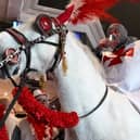 Landlord Chris Bracegirdle rides into the Bloomfield Brewhouse on horseback for St Georges Day.