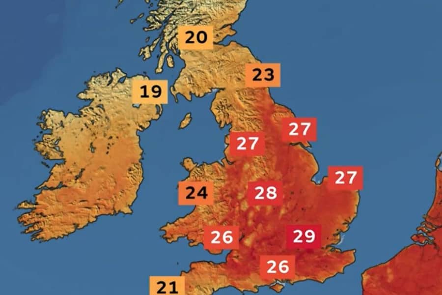 Met Office weather map for Thursday (May 1) shows high temperatures forecast.