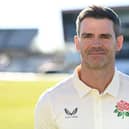 James Anderson of Lancashire poses for a portrait during the Lancashire CCC photocall at Emirates Old Trafford on April 01, 2025.