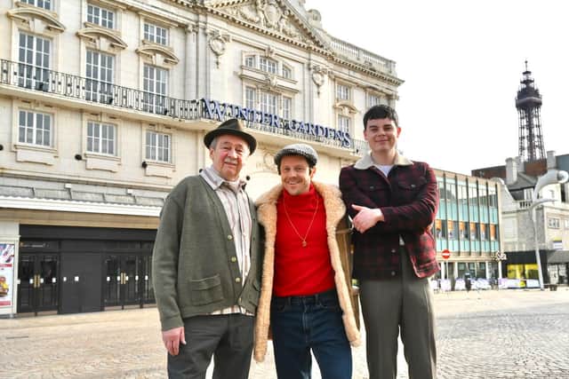 Paul Whitehouse wth fellow cast members outside Blackool's Winter Gardens on Monday