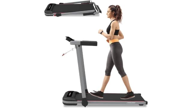 The Walden Sports treadmill folds away to fit in small spaces when it's not being used