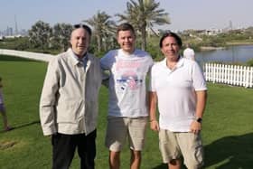 SAAS Global's Michael Parsons, Director of Finance( left), and Mark Underwood, Software and Creation Director (centre),  join contacts at their new office in Dubai
