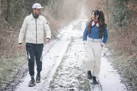 The first image used by Michelle Keegan to say goodbye to Brassic depicts her character Erin walking alongside Joe Gilgun's character Vinnie.