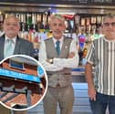 Left to right: Pete Flynn, Co-owner, Mark Butcher, Chairman of Blackpool & Fleetwood Reform UK, Nick Lowe, Landlord and inset The UK's first Reform UK pub The Talbot