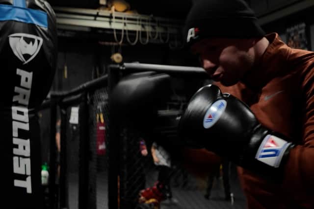 Adam Little training in his boxing gym in Kirkham