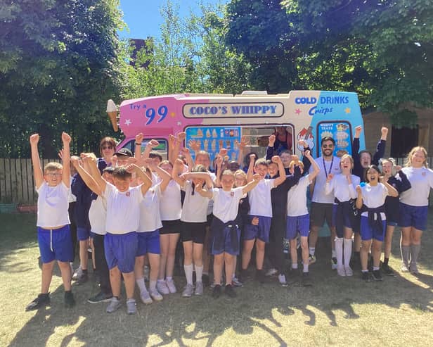 Year 6 pupils at St Thomas’ CE Primary School were treated to a  visit from a local ice cream van after finishing their SATs.