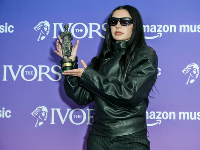 Charli XCX, winner of the Songwriter of the Year award, poses in the winners room at the Ivor Novello Awards 2025 at Grosvenor House on May 22, 2025 in London, England.