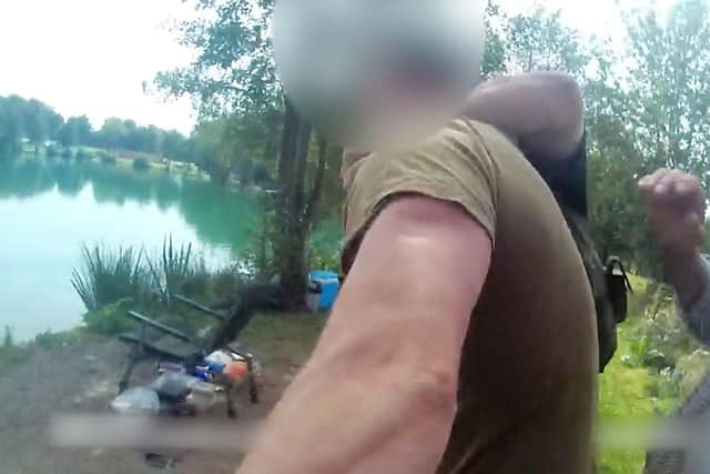 Andrew Bowman is confronted and attacks two Environment Agency water bailiffs whilst fishing at Poole Hall Fisheries near Alveley - assisted by his dad Sidney Bowman.