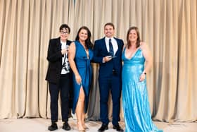 Welsh business Home of Nail Art, on a mission to improve safety standards in the beauty industry, won Small Business of the Year at the Small Awards; photographed with Sue Perkins (left) and Michelle Ovens CBE (right)