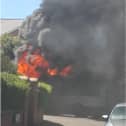 The scenes after a bus caught fire on a residential street in Blackpool today