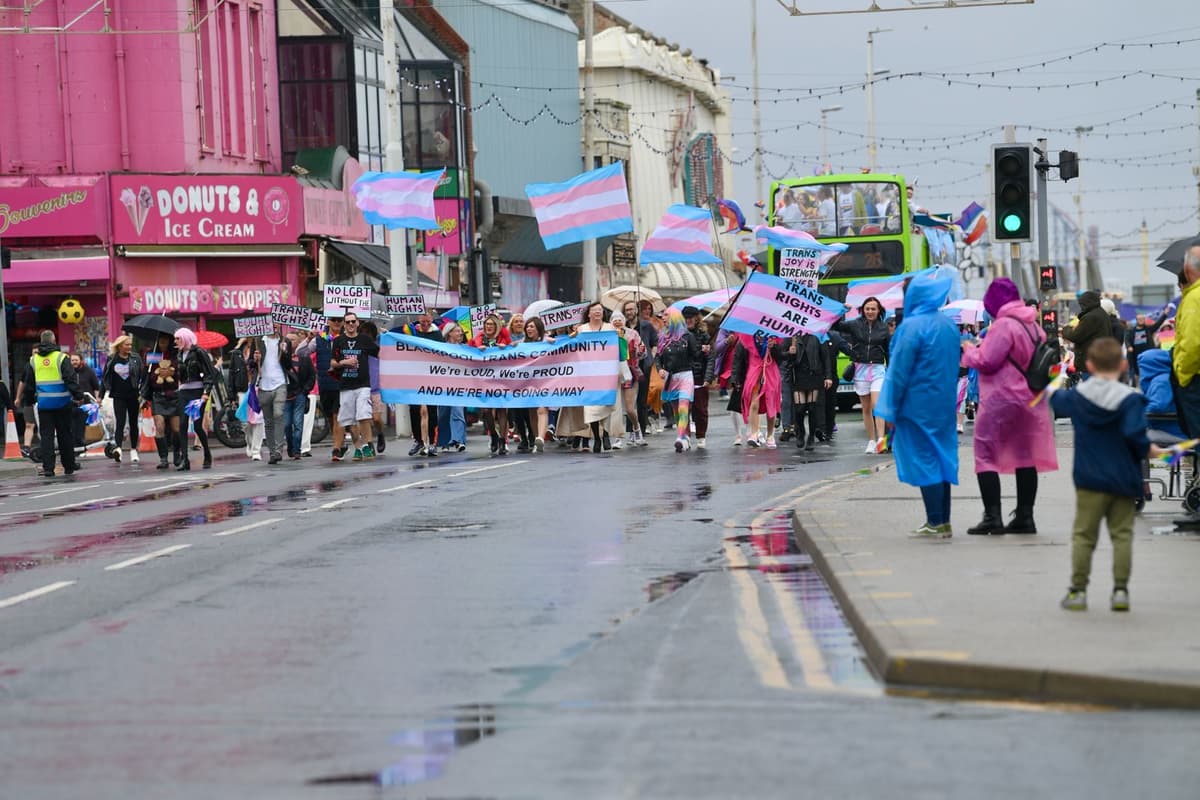 Watch as the wet weather doesn't dampen spirits at the Blackpool Pride ...