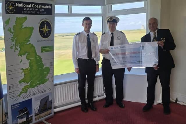 The cheque presentation at the Rossall Point Observation Tower