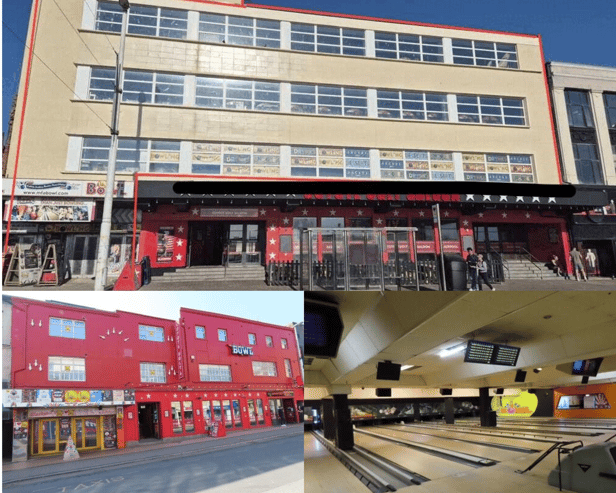A ten-pin bowling venue in the shadow of Blackpool Tower is on the market