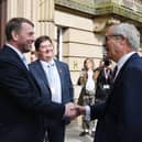 New Lancashire County Council leader Stephen Atkinson welcomes Nigel Farage to County Hall in Preston