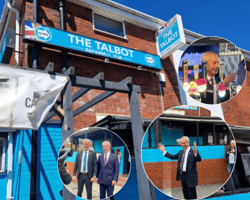 Nigel Farage visits the UK's first Reform pub, The Talbot in Blackpool.