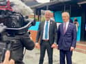 Leader of Reform UK, Nigel Farage with Reform UK Chairman for Blackpool & Fleetwood branch, Mark Butcher outside the newly rebranded Reform UK pub, The Talbot.