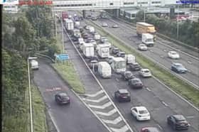 There are delays of at least 45 minutes on the M6 southbound between J33 (Lancaster) and J32 (Preston) following a collision