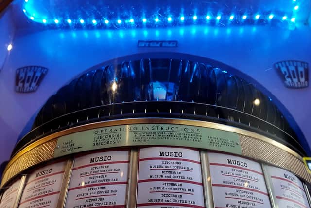 A restored Ditchburn Jukebox, rigged up with a Bluetooth speaker for playing modern music. Video by Lucinda Herbert.