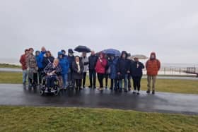 Campaigners at the compound which is part of the ongoing coastal defence work currently being undertaken at Anchorsholme by contractor Balfour Beatty