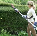 The hedge trimmer is set to 1.85 metres for easy handling and storage, but it extends to 2.8 metres