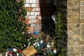 Some of the rubbish by the memorial wall at the Marton Church Burial Ground in Blackpool