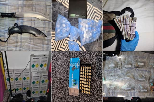 20 suspects named after stash of weapons, drugs and cash found in raids ...