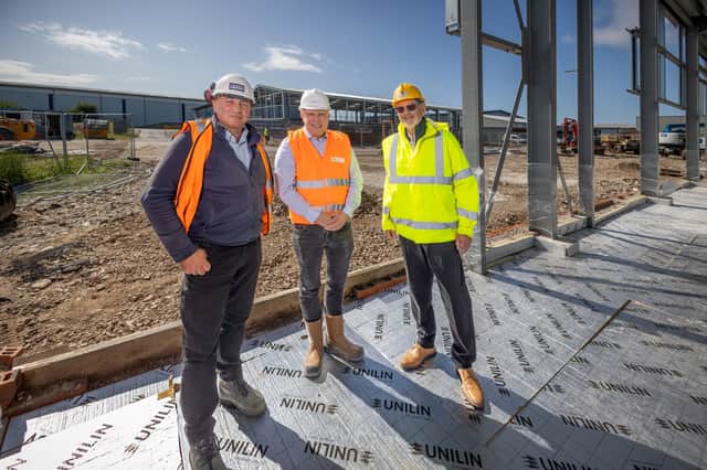 Danny Pinkus, Cllr Mark Smith and Robert Pinkus at phase two at Blackpool Enterprise Zone