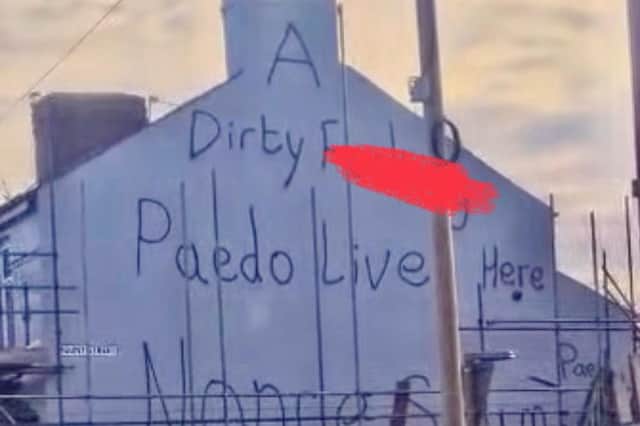 Residents have voiced their anger after a home was spray painted with the word ‘paedo’.