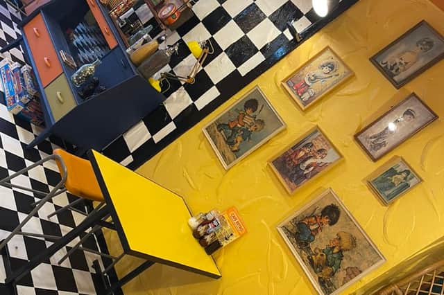 Cafe retro has quirky, bright and unique decor inside.