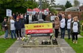 Freckleton residents at the memorial site for the Freckleton Air Disaster protesesting against the wind farm cables.