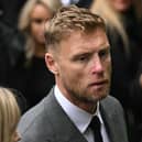 Andrew "Freddie" Flintoff arrives at Manchester Cathedral to attend the funeral of late British boxer Ricky Hatton on October 10, 2025.