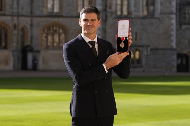 Sir James Anderson after he was made an Officer of the Order of the British Empire by Princess Anne at Windsor Castle on October 28, 2025.
