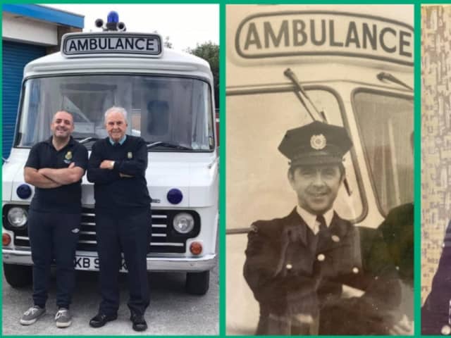L-R: Peter and Stephen visiting the North West Ambulance Service museum in Liverpool. Stephen during his time in the service.
