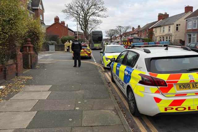 Police have cordoned off St Alban's Road in Blackpool after a 16-year-old boy has been arrested under the Explosives Act
