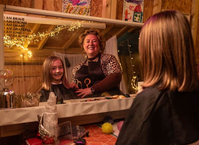 Hannah Lou Clark in her 'mindful' hair salon in her Fylde Coast back garden.