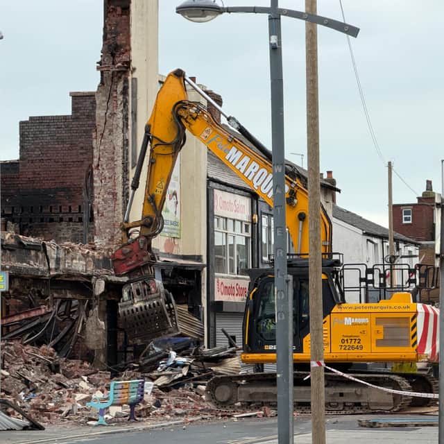 Demolition of the SmartMart building in Blackpool after a huge blaze