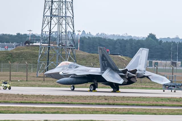 An F-22 Raptor at RAF Lakenheath in Suffolk