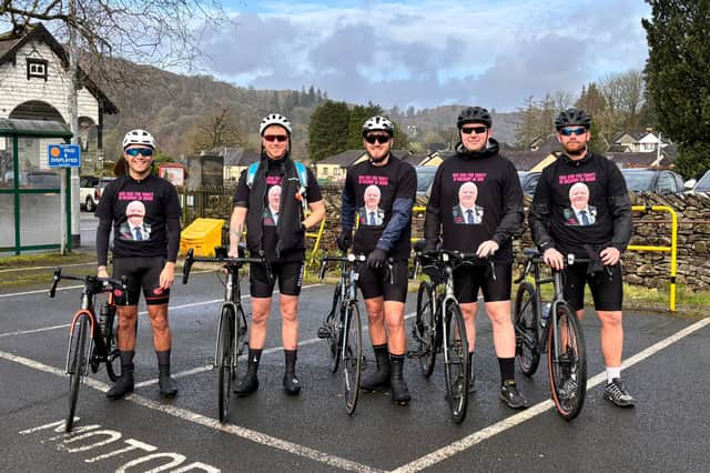 Thomas Jones is cycling 64 miles from Ambleside to Poulton le Fylde to raise funds for Trinity Hospice in his father's memory
