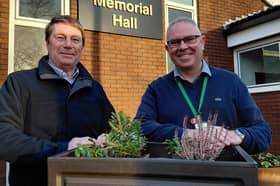 Fylde Council’s Lead Member for Environment Tommy Threlfall with Iain Pilling from United Utilities with one of the rainwater planters.