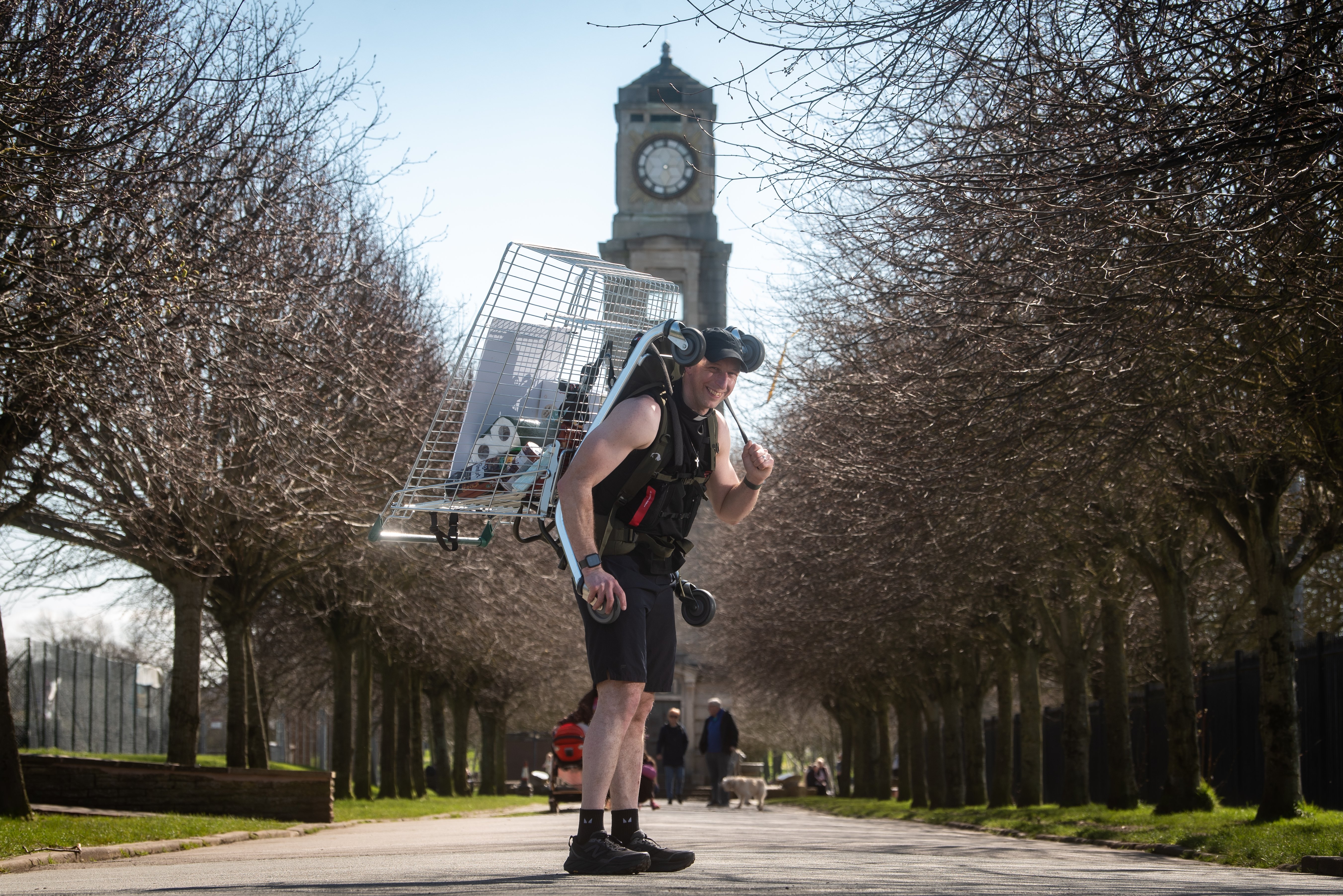 Blackpool pastor begins Guinness World Record 24-hour challenge with trolley on his back