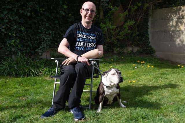 Mark Daniel with his beloved 13 year old dog Patch. Photo: Lucinda Herbert