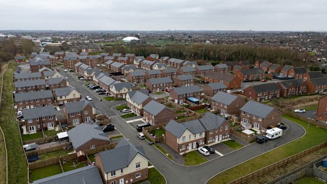 Aerial views of new build homes within the Hillhouse Technology Enterprise Zone in Thornton where soil has been found to be contaminated
