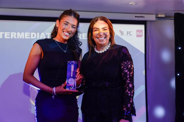 Lancashire Apprenticeship Awards 2025 at PNE Football Stadium. Intermediate Apprentice Award winner Jessica Griffiths(left)