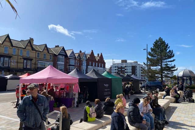 The market in St Annes Square before the weather struck.